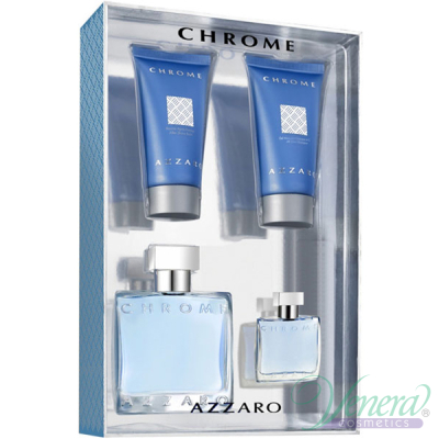 Azzaro Chrome Комплект (EDT 50ml + EDT 7ml + AS Balm 50ml + SG 50ml) за Мъже Мъжки Комплекти