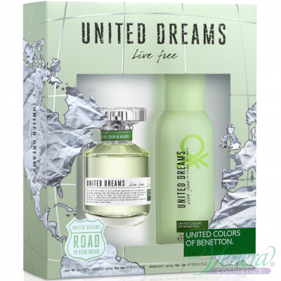Benetton United Dreams Live Free Комплект (EDT 80ml + Deo Spray 150ml) за Жени Дамски Комплекти