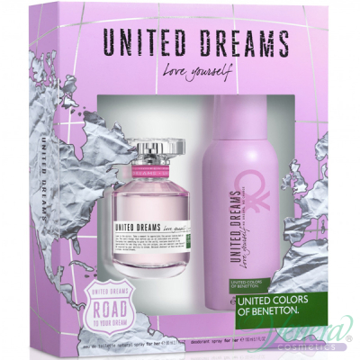 Benetton United Dreams Love Yourself Комплект (EDT 80ml + Deo Spray 150ml) за Жени Дамски Комплекти