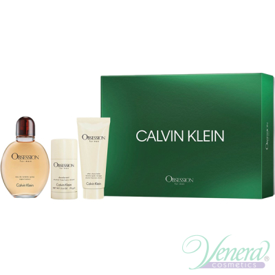 Calvin Klein Obsession For Men Комплект (EDT 125ml + Deo Stick 75ml + ASB 100ml) за Мъже Мъжки Комплекти