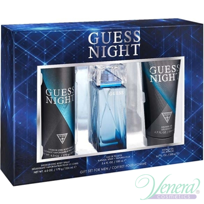 Guess Night Комплект (EDT 100ml + Shower Gel 200ml + Deo Spray 226ml) за Мъже Мъжки Комплекти