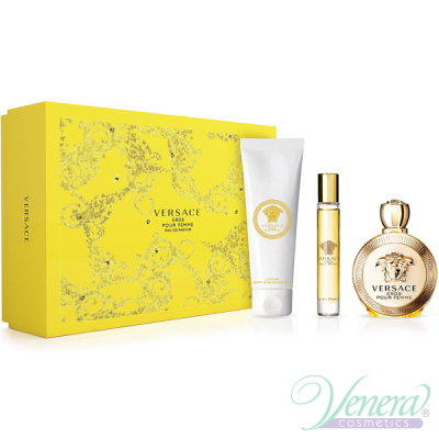 Versace Eros Pour Femme Комплект (EDP 100ml + EDP Roll On 10ml + BL 150ml) за Жени Дамски Комплекти