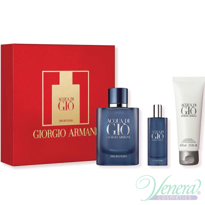 Armani Acqua Di Gio Profondo Комплект (EDP 75ml + EDP 15ml + SG 75ml) за Мъже Мъжки Комплекти