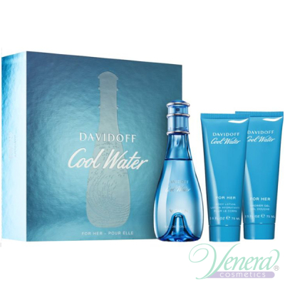 Davidoff Cool Water Комплект (EDT 100ml + BL 75ml + SG 75ml) за Жени Дамски Комплекти
