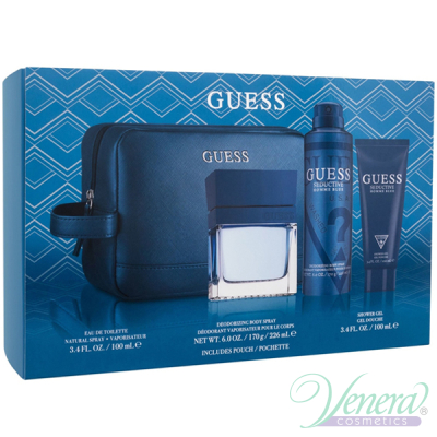 Guess Seductive Homme Blue Комплект (EDT 100ml + Deo Spray 226ml + SG 100ml + Bag) за Мъже Мъжки Комплект
