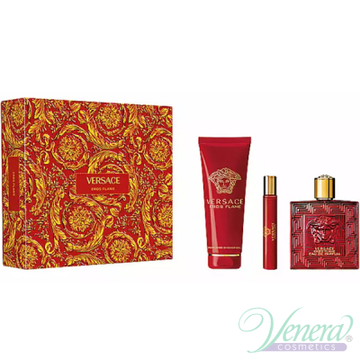 Versace Eros Flame Комплект (EDP 100ml + EDP 10ml + SG 150ml) за Мъже Мъжки Комплекти