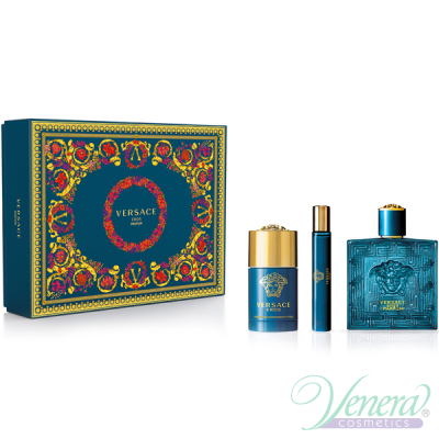 Versace Eros Parfum Комплект (Parfum 100ml + Parfum 10ml + Deo Stick 75ml) за Мъже Мъжки Комплекти