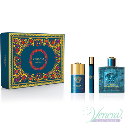 Versace Eros Комплект (EDT 100ml + EDT 10ml + Deo Stick 75ml) за Мъже Мъжки Комплекти