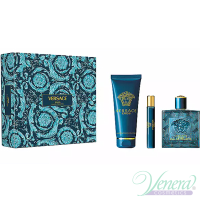 Versace Eros Комплект (EDT 100ml + EDT 10ml + SG 150ml) за Мъже Мъжки Комплекти