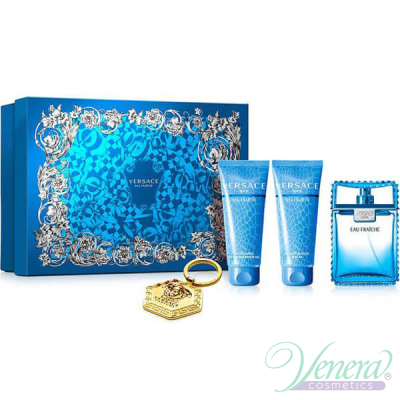 Versace Man Eau Fraiche Комплект (EDT 100ml + AS Balm 100ml + SG 100ml + Kлючодържател) за Мъже Мъжки Комплекти