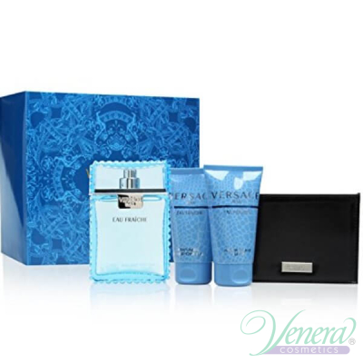 Versace Man Eau Fraiche Комплект (EDT 100ml + AS Balm 50ml + SG 50ml + портфейл) за Мъже За Мъже