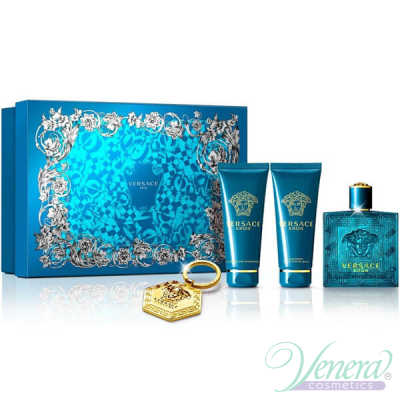 Versace Eros Set (EDT 100ml + AS Balm 100ml + SG 100ml + Kлючодържател) за Мъже Мъжки комплекти